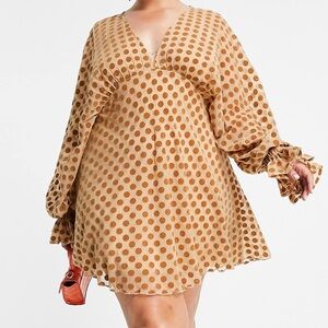ASOS Tan Polka Dot Long Sleeve Dress
